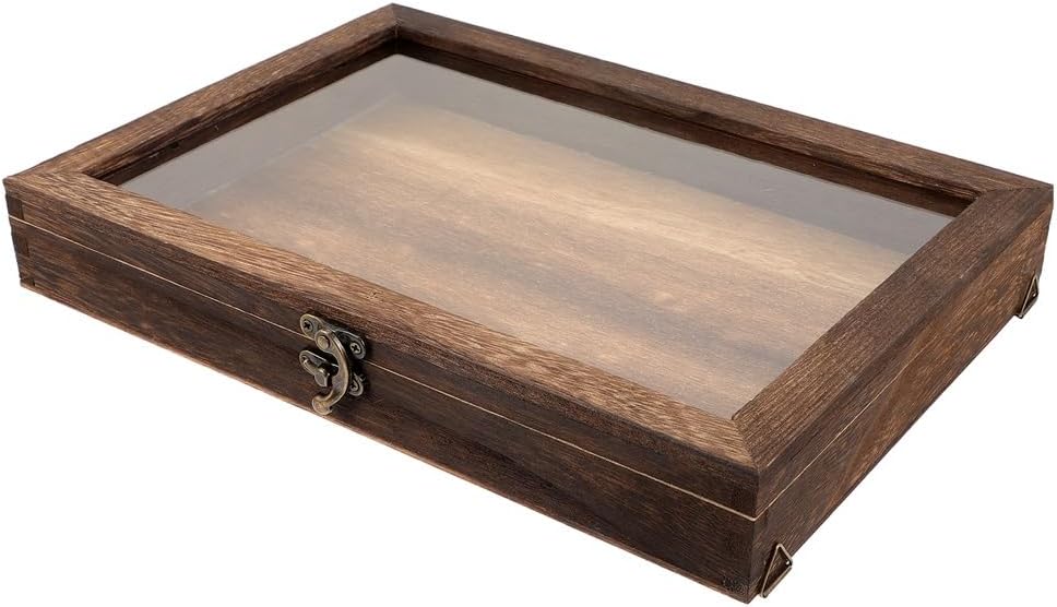 Vintage Photo Frame Wooden Jewelry Box Shadow Glass Wood Display Case