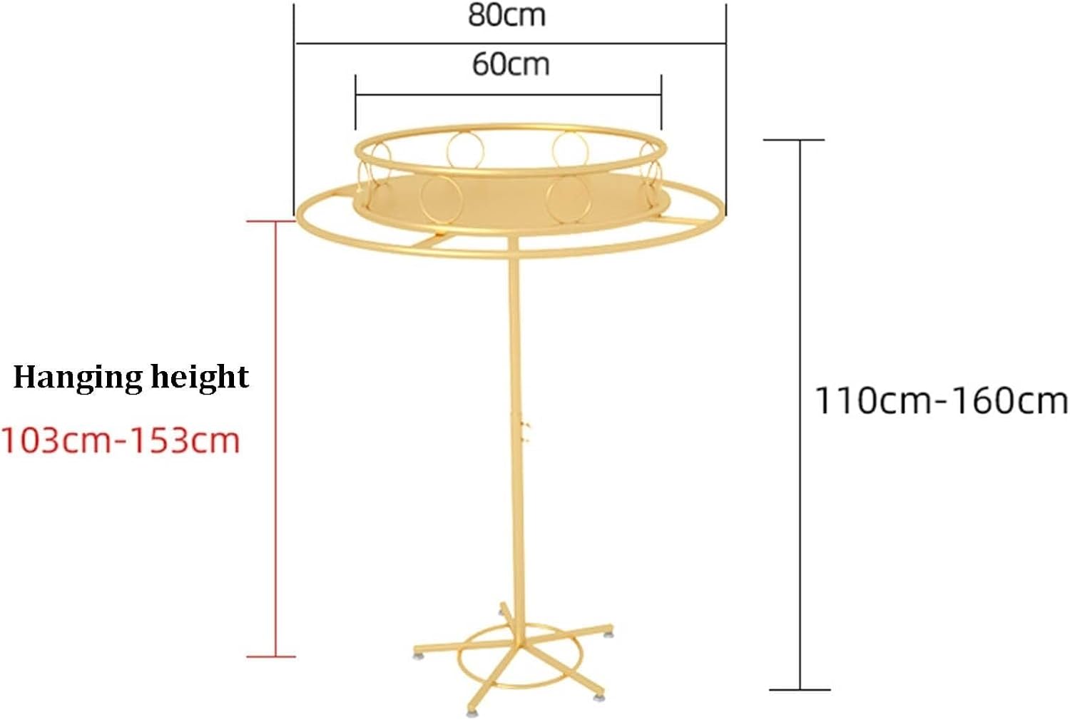 Floor-Standing Rotating Clothing Rack - Coat Hanger, Commercial Grade Clothes Display Rack, Contemporary Boutique Round Hanging Metal Garment Racks, for Hanging Clothes (Gold-60cm