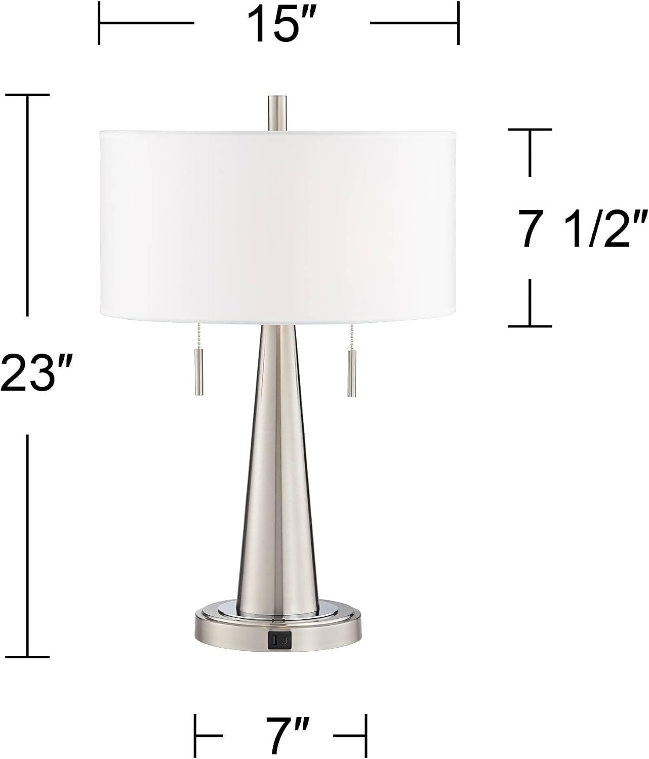 Possini Euro Design Vicki Modern Accent Table Lamps 23' High Set of 2 with USB Charging Port Brushed Nickel Gray Faux Silk Drum Shade for Living Room Desk Bedroom House Bedside Nightstand Home