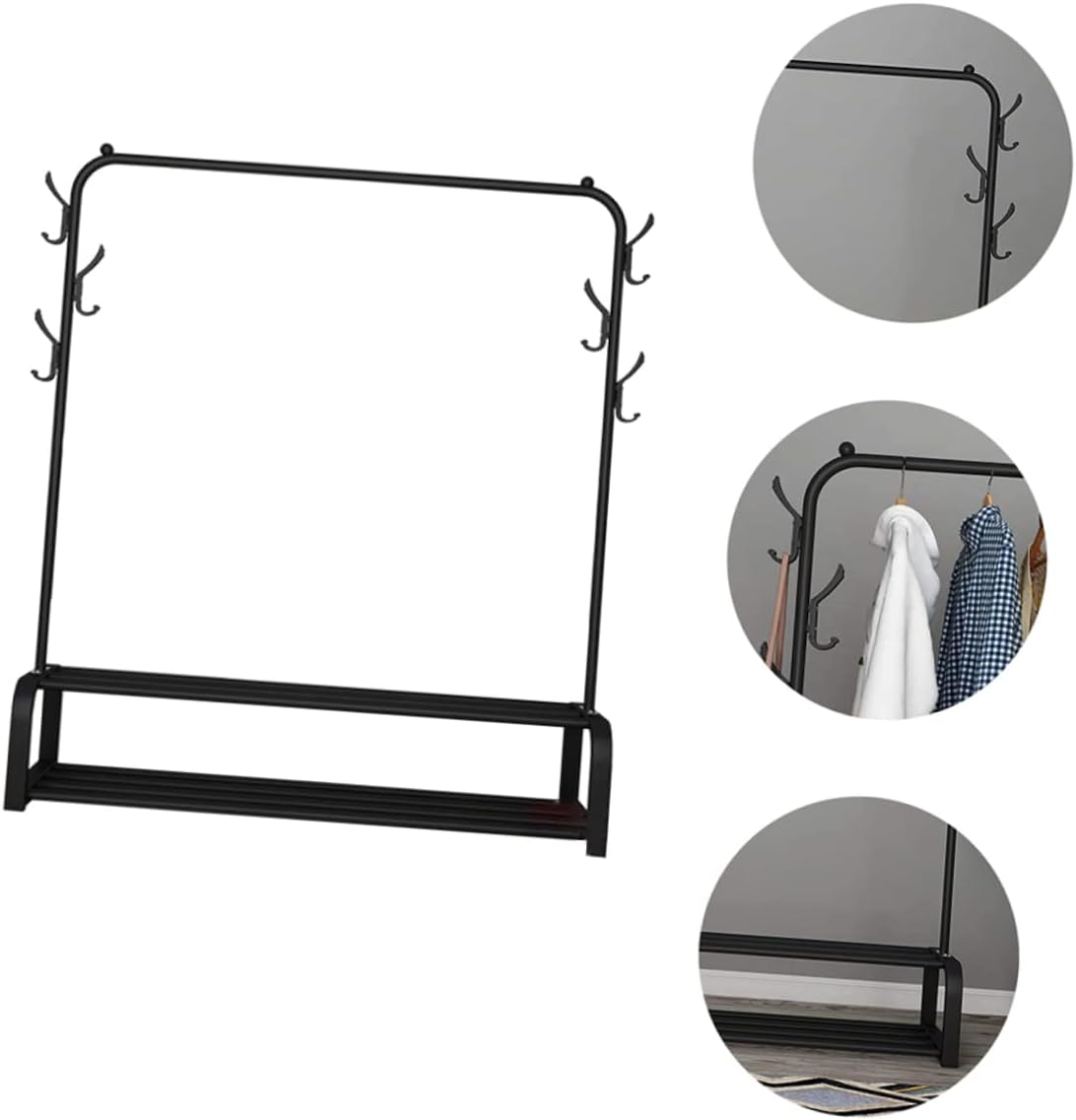 ABOOFAN Freestanding Clothes Rack with Hooks Double Pole Garment Stand for Home Organization Heavy Duty Laundry Hanger and Drying Rack Space Saving Design for Coats