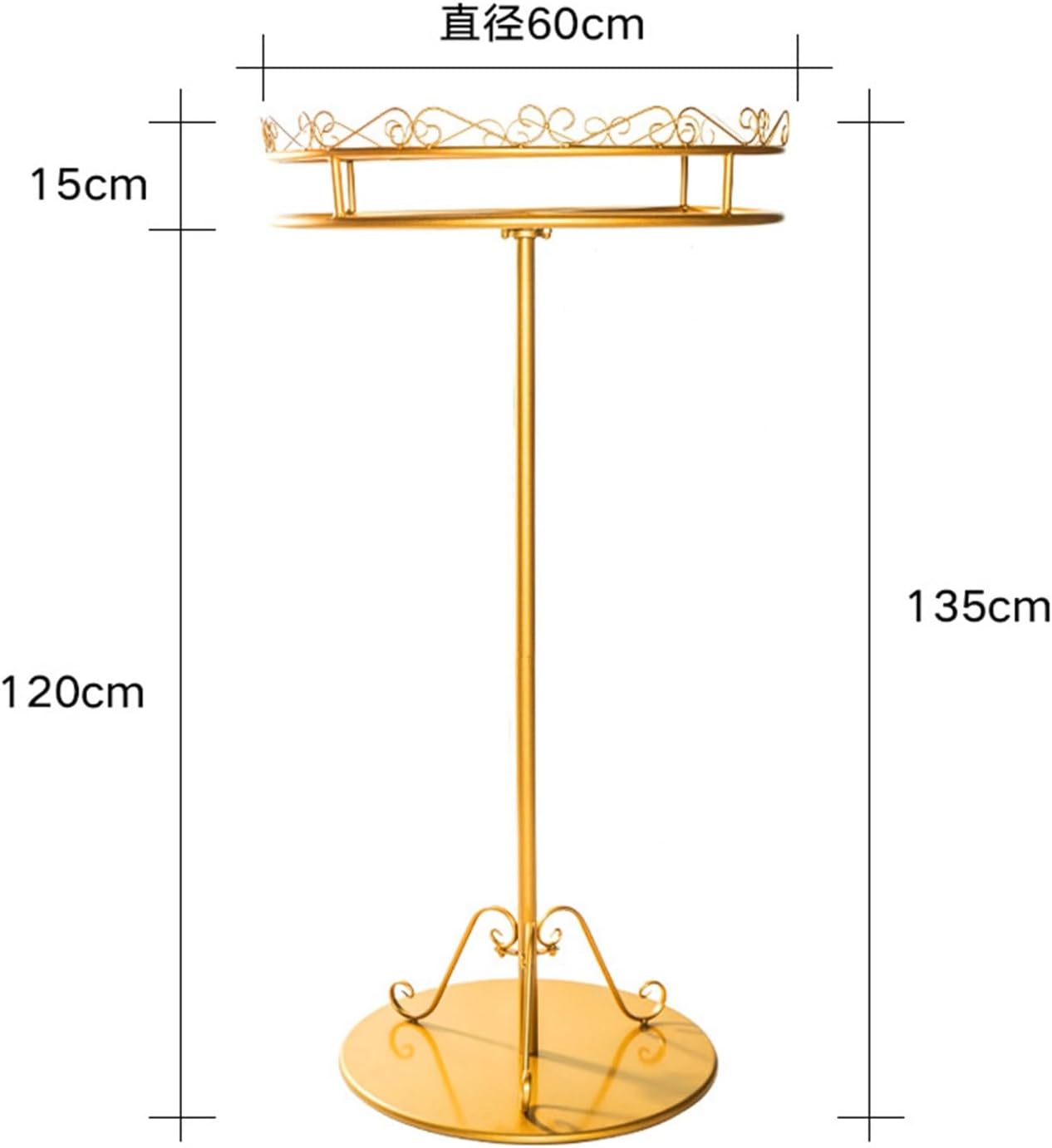 Round Clothing Rack, 360° Rotation Garment Rack for Hanging Clothes, 2-Tier Clothes Rack Dress Up Rack, Metal Clothes Display Racks Retail Clothing Rack, Gold