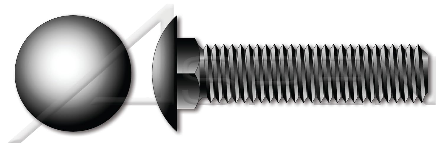 (1000 pcs) 1/4'-20 X 1-1/4', Carriage Bolts, Round Head, Square Neck, Full Thread, Steel, Black Zinc