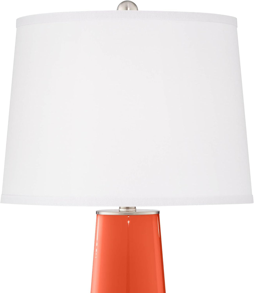 Color + Plus Leo 29 1/2' Tall Modern End Table Lamps Set of 2 Daredevil Orange Finish Glass Fabric White Shade Living Room Bedroom Bedside Nightstand House Office Family Reading Kitchen Entryway