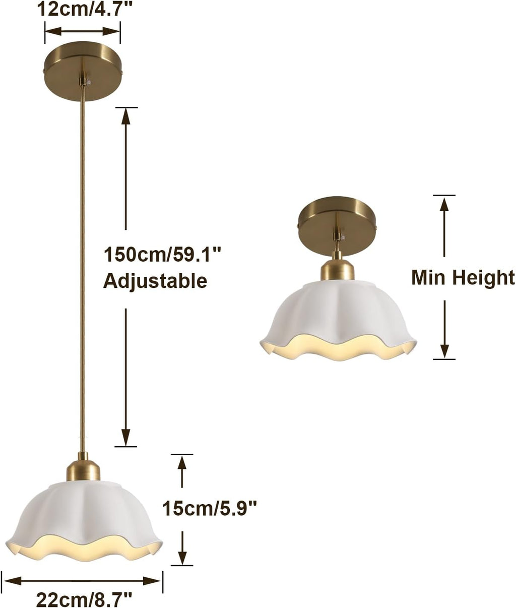 Ceramic Pendant Light Set of 2 with Retro White Dome Lampshade Modern Ceiling Hanging Lamp Adjustable Nordic Mid Century Pendant Light for Kitchen Island Bedroom Restaurant