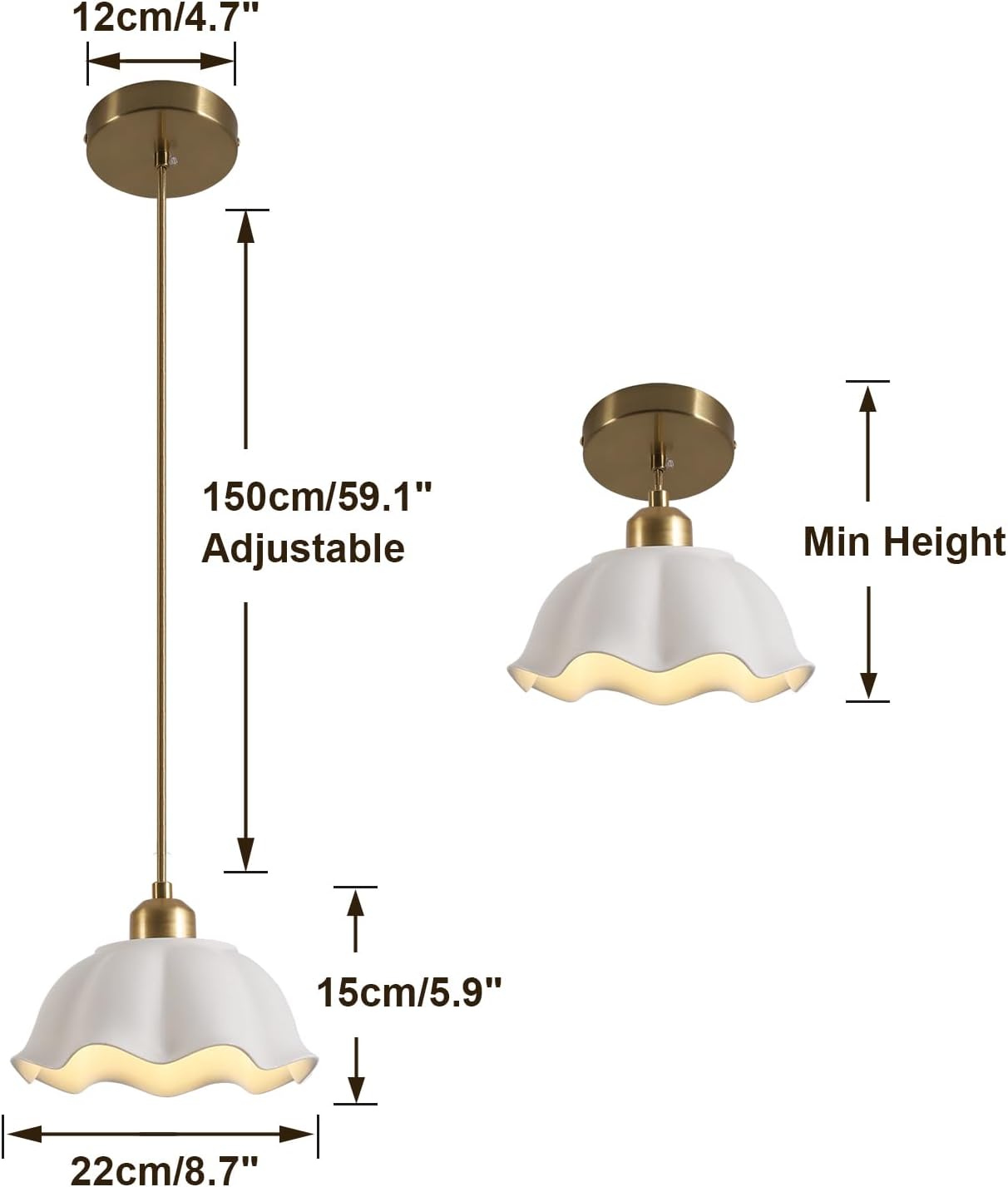 Ceramic Pendant Light Set of 2 with Retro White Dome Lampshade Modern Ceiling Hanging Lamp Adjustable Nordic Mid Century Pendant Light for Kitchen Island Bedroom Restaurant