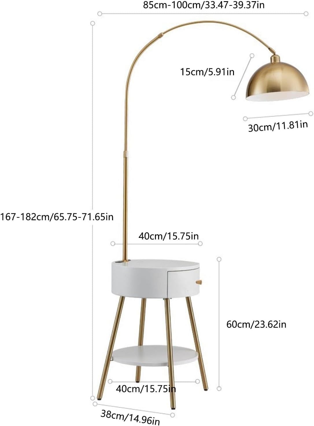 Floor Lamp Set Table and with LED Bulb, Desk Wireless Charger and USB Port, Modern Side Bedroom, Living Room, Office