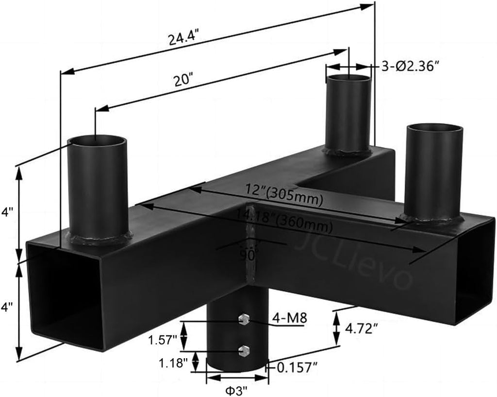 Bullhorn Light Mount 3 Tenons at 90degree,Bronze and Powder Coated Finished Triple Bullhorn Bracket for 3' Light Pole,Top Tenon of 2 3/8' Outside Diameter for Slip Fit Mount