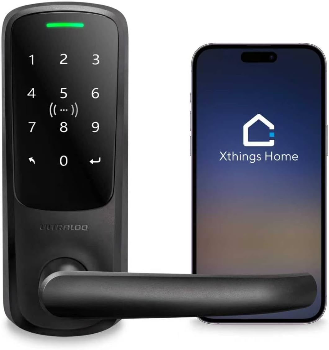 ULTRALOQ Latch 5 Built-in WiFi Smart Lock with NFC, 5-in-1 Keyless Entry Door Lock with Touch Digital Keypad, Smart Handle Lock, App Control, Black