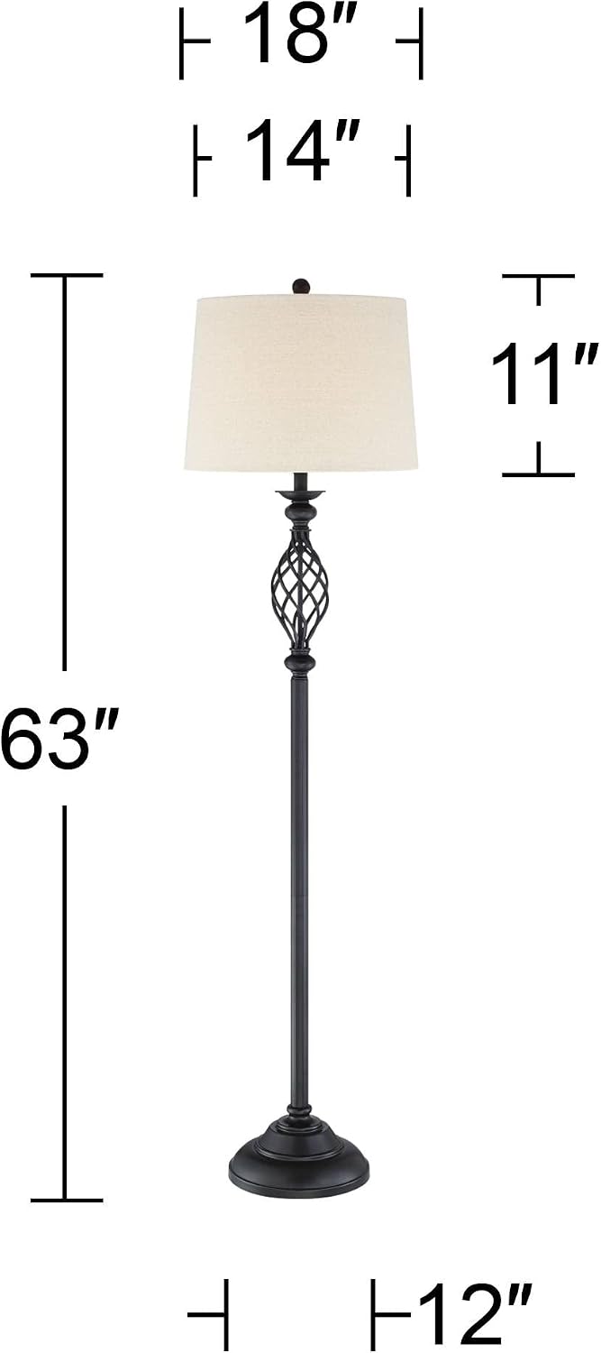 Franklin Iron Works Annie Traditional 63' Tall Standing Floor Lamps Set of 2 Lights Iron Scroll Brown Bronze Finish Living Room Bedroom House Reading Office Home Decor Entryway Cream Drum Shade