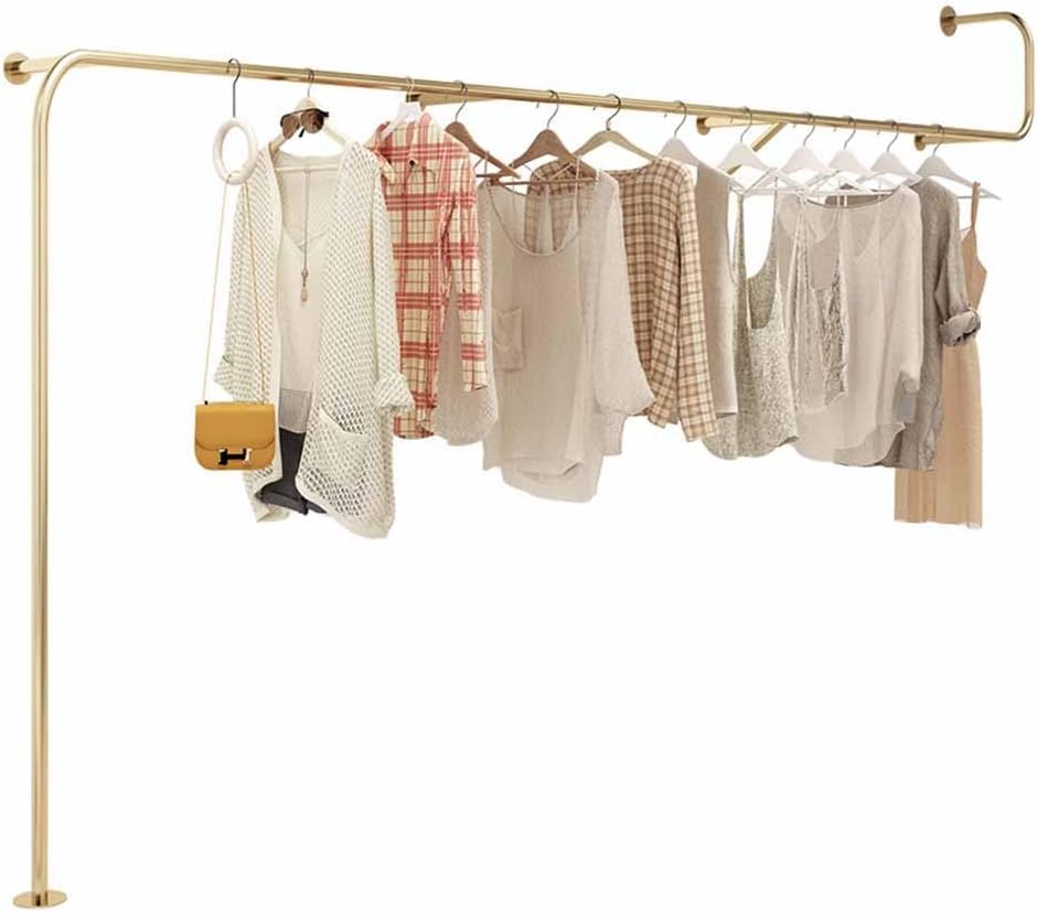Industrial Pipe Clothing Rack, Wall Mounted Closet Storage Rack, Gold Garment Rack Retail Display Hanging Rod for Retail Display, Boutiques,Length 450cm
