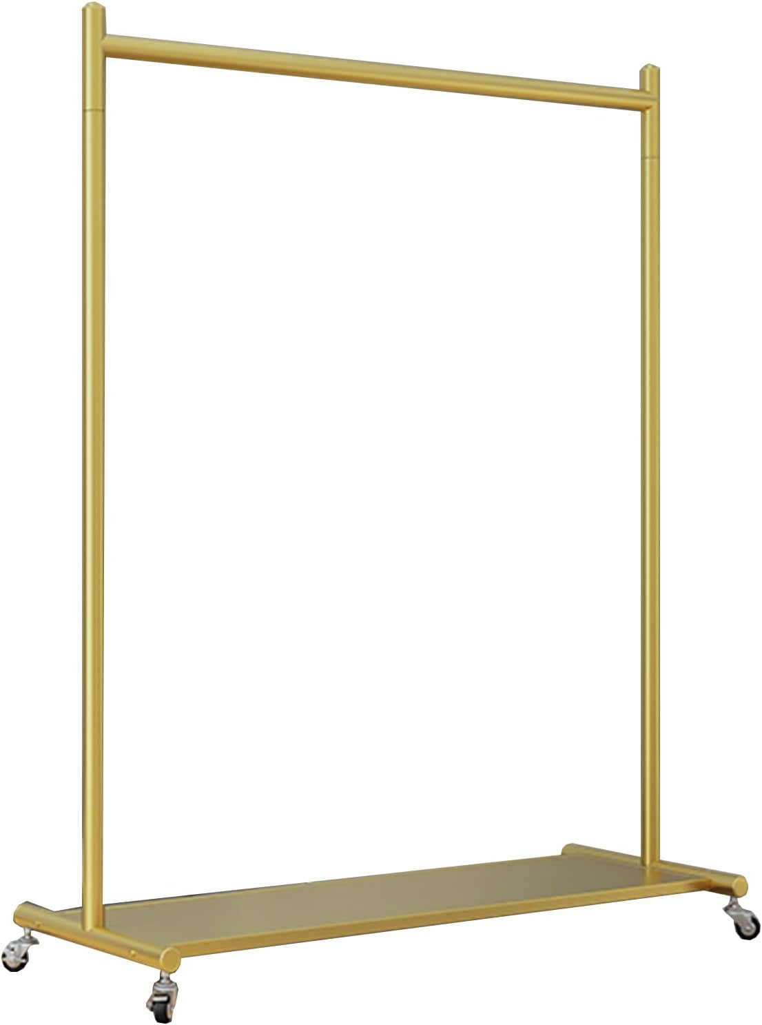 Floor-Standing Solid Wood Rotating Coat Rack，Commercial-Grade Gold Clothing Rack on Wheels, Freestanding Garment Rack with Shelves for Bedroom & Boutique - Stylish Metal Coat Stand (100x40x1