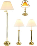 Renovator's Supply Brass Table And Floor Lighting Lamp Set Includes 1 Floor Lamp, 2 Traditional Table Bed Side Lamps, 1 Amber Desk Lamp