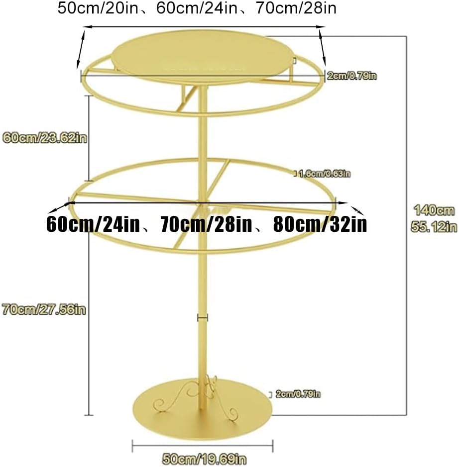 Rotatable Round Clothes Rack, Metal Kids Garment Rack with Storage Shelf, Kids Dress Up Rack, Floor-Standing Retail Clothing Rack for Hanging Clothes,Gold,50 * 140cm