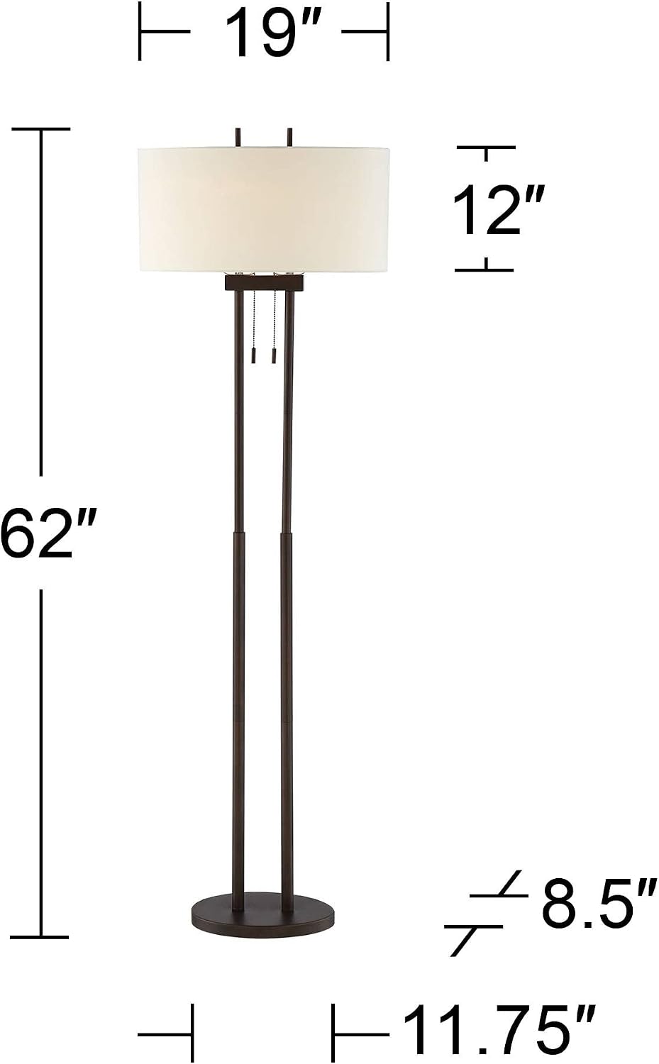 Franklin Iron Works Roscoe Modern 62' Tall Standing Floor Lamps Set of 2 Lights Twin Pole Pull Chain Brown Roman Bronze Finish Living Room Bedroom House Reading Office Home Decor Entryway Dining
