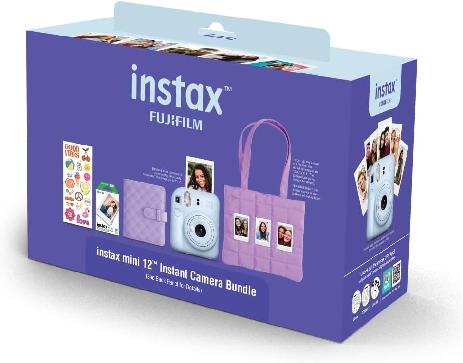 FUJIFILM INSTAX Mini 12 Holiday Bundle 2025 | Pastel Blue with Extra Instax Mini Film + 4pk AA Batteries & Cleaning Cloth (10 Items)