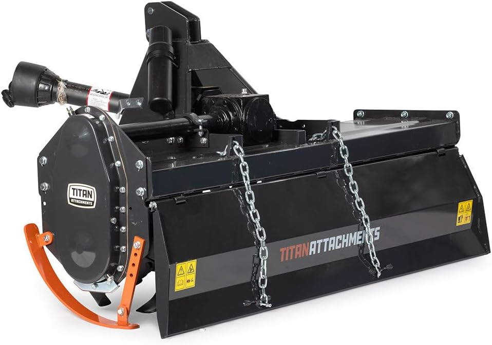 Titan Attachments Pro Series 3 Point Rotary Tiller, 72' Cutting Width, Fits Cat 1 & Cat 2 Tractors 25-65 HP Rototiller, 8' Digging Depth, PTO Driven Cultivator
