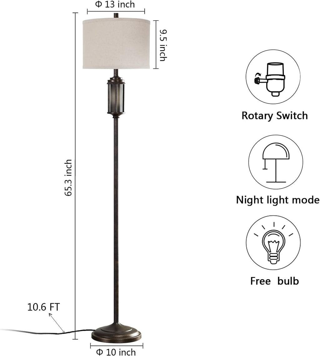 New - Same Matching Floor Lamp - 65'' Floor Lamp + 25'' Table Lamp Set of 2, Farmhouse Nightstand Lamp with Frosted Glass Nightlight Linen Fabric Shade for Living Room, Bedroom, Entryway, Bulb Include