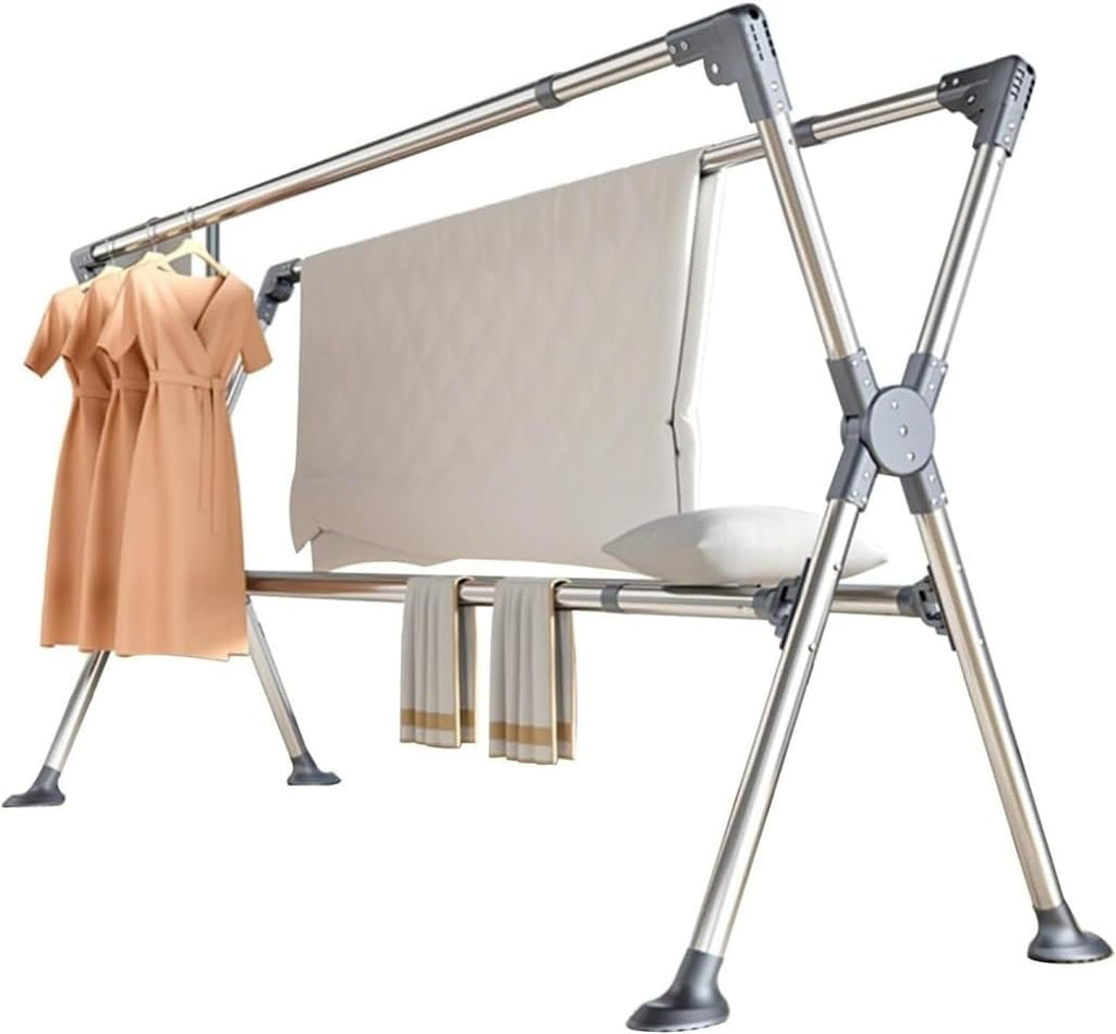 Clothes Drying Rack Freestanding Laundry Rack Folding Clothes Drying Rail Stainless Steel Garment Racks Floor