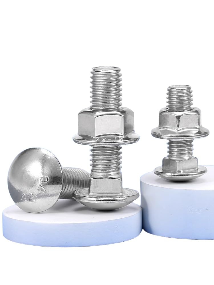 Stainless Steel Carriage Bolts Screws Round Head Square Neck and Hex Flange Nuts,304 Stainless Steel 18-8 Full Thread,M10x30(100sets)