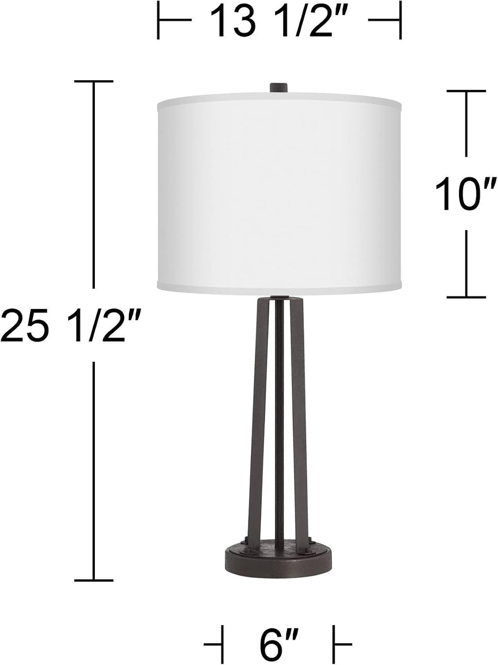 Possini Euro Design Susan Modern Industrial Table Lamps 25.5' High Set of 2 with USB Charging Port Dark Bronze Metal Black Faux Silk Drum Shade for Living Room Bedroom House Bedside Nightstand