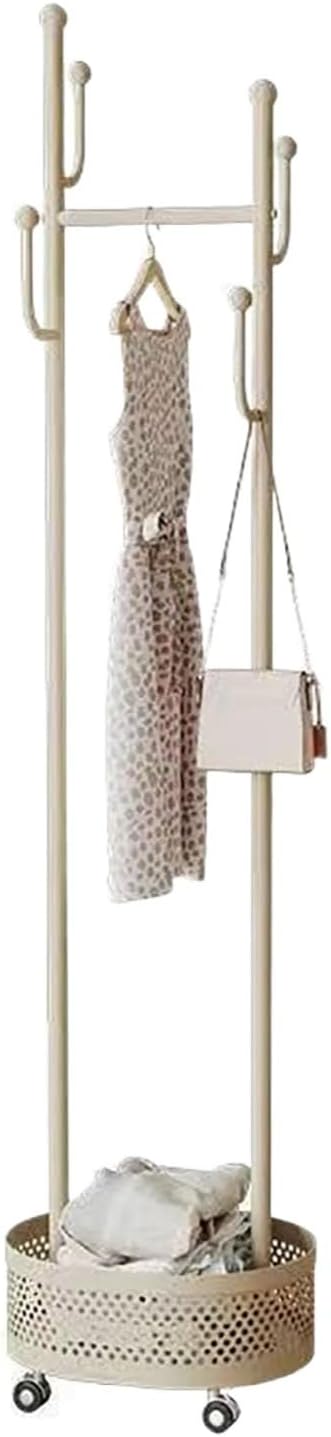 Heavy-Duty Clothing Racks Rolling Rack with Wheels Modern Metal Coat Stand with Storage Basket Moveable Garment Rack for Hanging Clothes Bedrooms Boutiques(white)