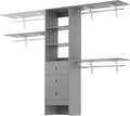 iSunirm 8FT Closet System, 96'' Closet Organizer System with 3 Hanging Rods, Wall Mount Bedroom Wardrobe with 3 Drawers Walk-in Closet, Adjustable Cloth Garment Rack from 5 to 8FT (Cut to Fit), Grey