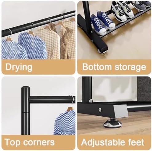 Heavy-Duty Industrial Duct Clothes Rack, Portable Double-Pole Wardrobe, Freestanding Detachable Garment Rack for Hanging Clothes, Stylish Gold Finish (100x40x180cm)