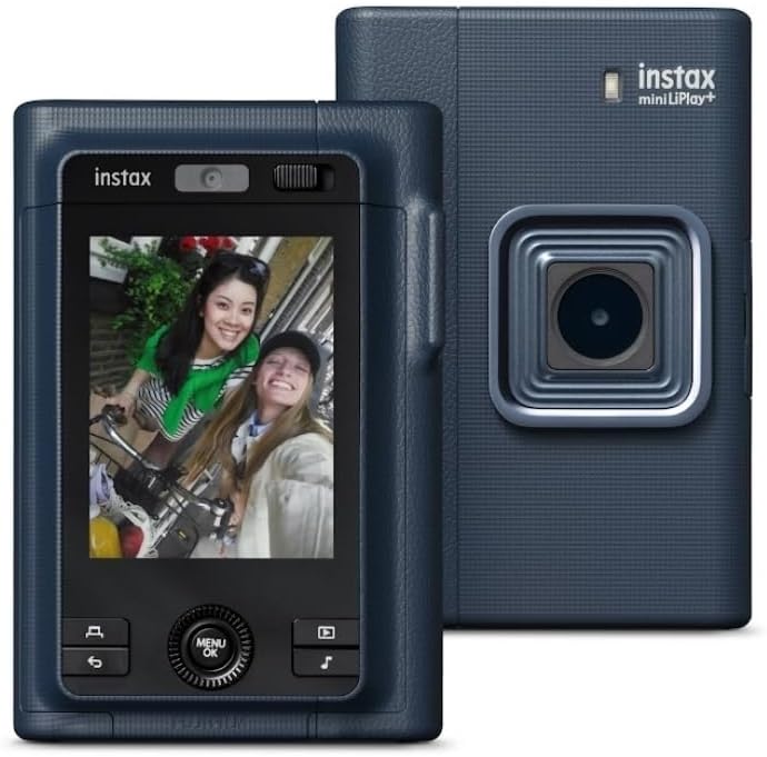 FUJIFILM instax mini LiPlay+ (Midnight Blue) Hybrid Instant Camera Bundle with 20 Exposures Instant Film + Instax Mini Album, Borders, Stickers & Clips + Microfiber Cleaning Cloth (4 Items)