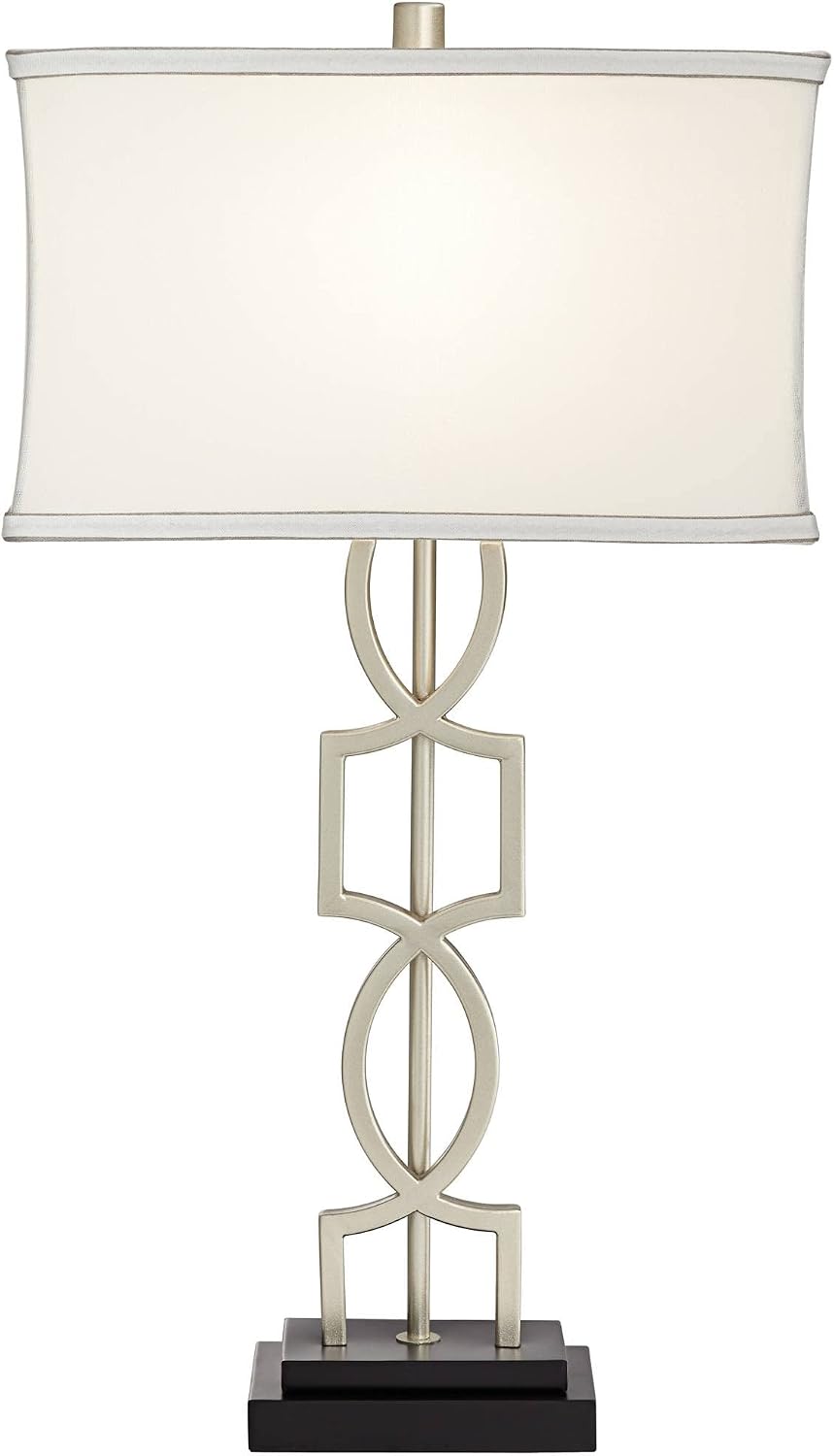 360 Lighting Evan Modern Table Lamps 28 1/2' Tall Set of 2 with USB Charging Port Brushed Nickel Silver White Rectangular Shade for Bedroom Living Room House Bedside Nightstand Office Family
