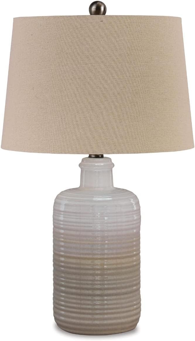 BOWERY HILL Contemporary Ceramic Table Lamps, Taupe Finish, Set of 2, 24 in Height, Drum Shade, 3-Way Switch, UL Listed Lighting for Bedroom or Living Room