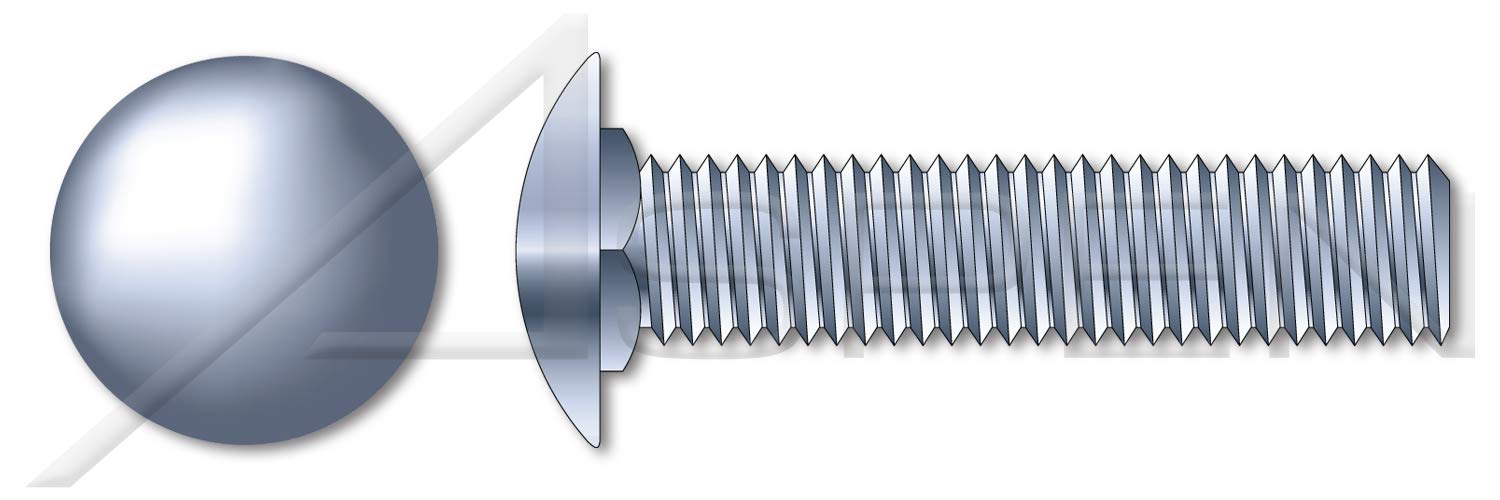 (2000 pcs) 1/4'-20 X 5/8', Carriage Bolts, Round Head, Short Square Neck, Full Thread, A307 Steel, Zinc