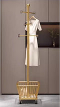 Metal Clothing Rack,Laundry cart with Hanging Rack,Standing Clothes Rack,Rolling Garment Rack,(Gold)
