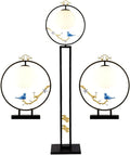 Standing Floor Set of 2 Table Lamps and 1 Floor Lamp Modern Classic with Glass Shade Ceramic Bird Decoration Storage Lamp(