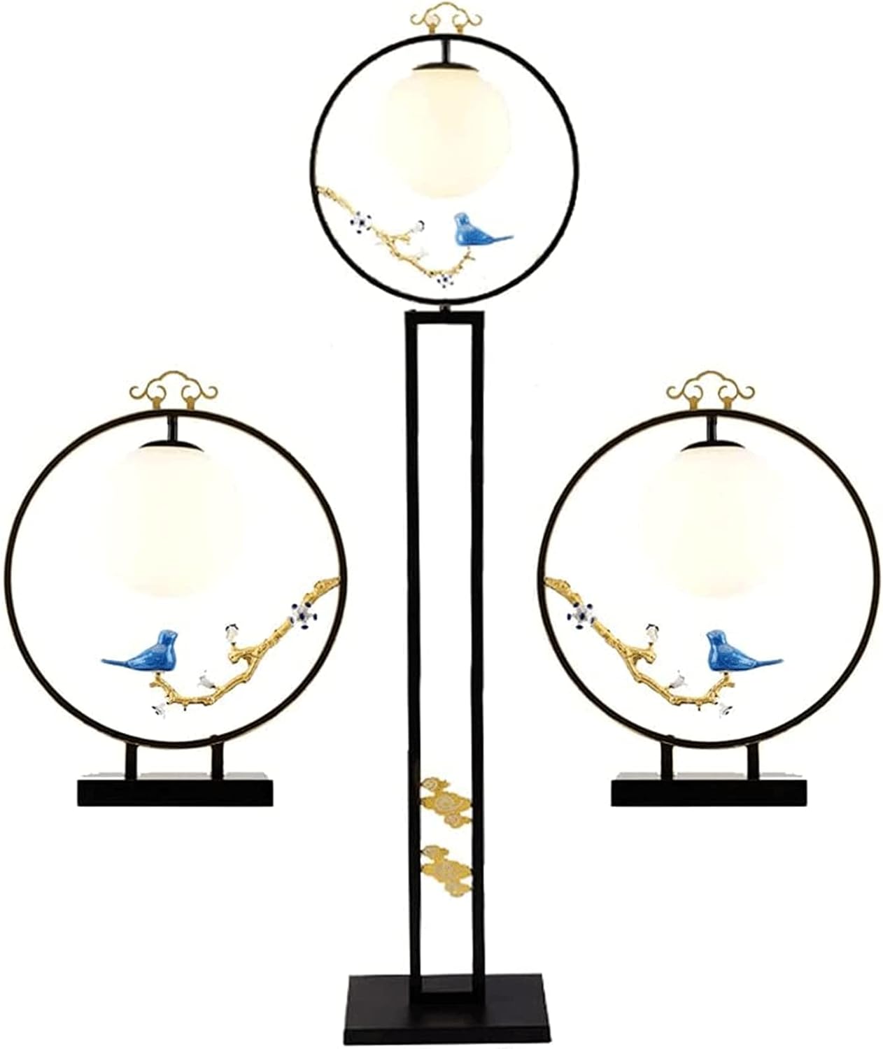 Standing Floor Set of 2 Table Lamps and 1 Floor Lamp Modern Classic with Glass Shade Ceramic Bird Decoration Storage Lamp(