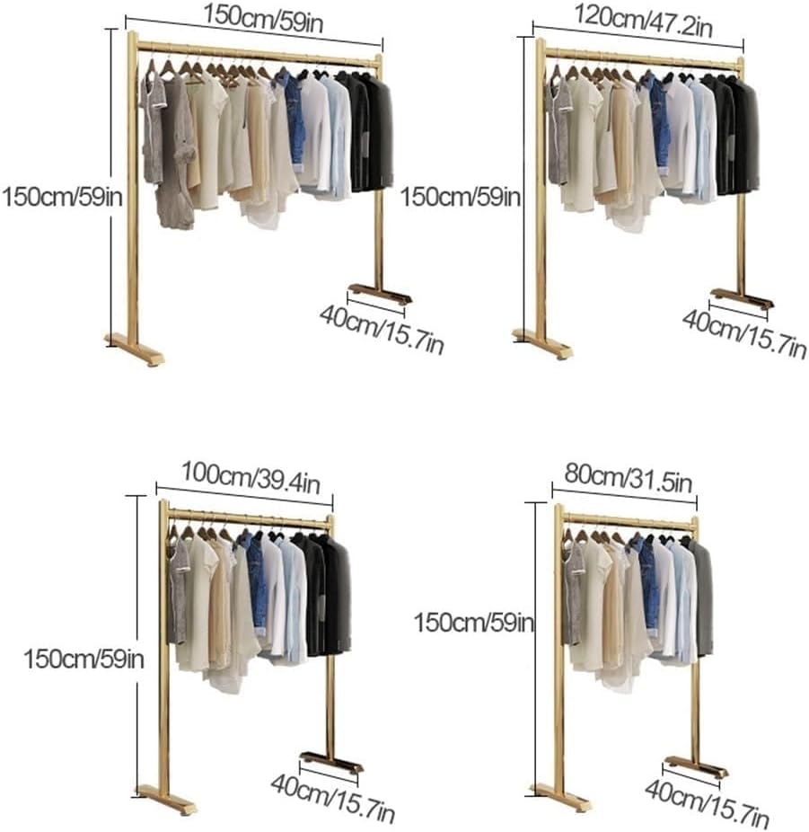 Floor Standing Clothes Rack, Heavy Duty Coat Rack, Dresser, Garment Rack for Hanging Clothes, for Bedroom, Laundry, Bazaar, Single, Bearing 80Kg,Gold-100 * 40 * 150CM