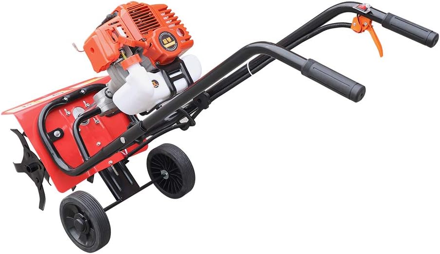 Garden Tiller Cultivator, Powerful 52cc Gas Powered Small Rototillers Air-Cooled 2 Stroke Engine Garden Yard Tilling Tool 9.5' Blade