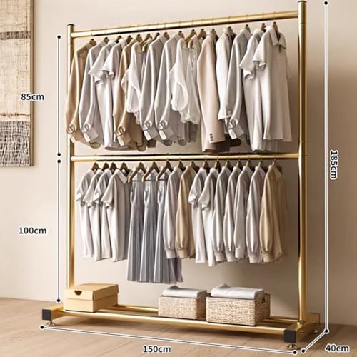 Heavy-Duty Industrial Duct Clothes Rack, Portable Freestanding Double-Pole Wardrobe, Detachable Garment Rack for Hanging Clothes, Commercial Use (Gold, 100x40x180cm)