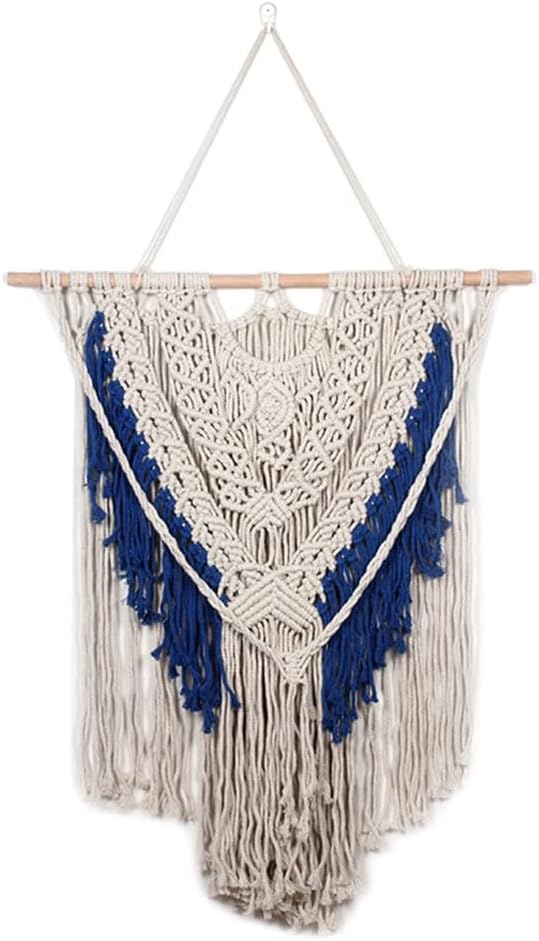Handmade Knotted Bohemian Cotton Tapestry Macrame Wall Hanging Art Tapestry with Tassel for Wedding Home Decoration