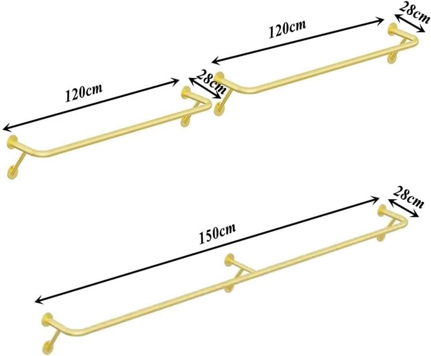 Clothes Rail Garment Rack Clothing Rack Wall Mounted Sets of 3, Wall Clothing Rack Garment Rack for Hanging Clothes Coats Laundry Room Organizer Storage Hanger Shelf Sp, Gold - 3 pieces-120CM