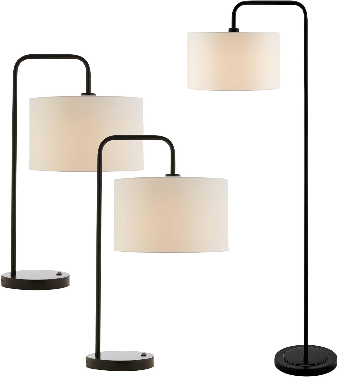 Lite Source Orea Matte Black Metal Floor and Table Lamps Set of 3