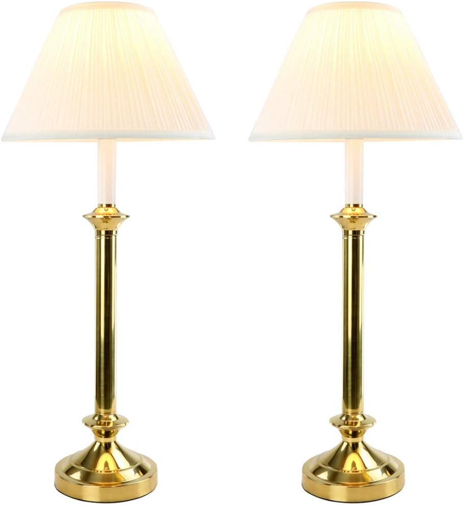 Renovator's Supply Brass Table And Floor Lighting Lamp Set Includes 1 Floor Lamp, 2 Traditional Table Bed Side Lamps, 1 Amber Desk Lamp