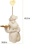 Elephant Side Table, Large Living Room Sculpture, Perfect as Sofa Side Table, Bedroom Nightstand, Coffee Table, Living Room Decor with Two Storage Trays (Elephant with Heart Lamp and Tray)