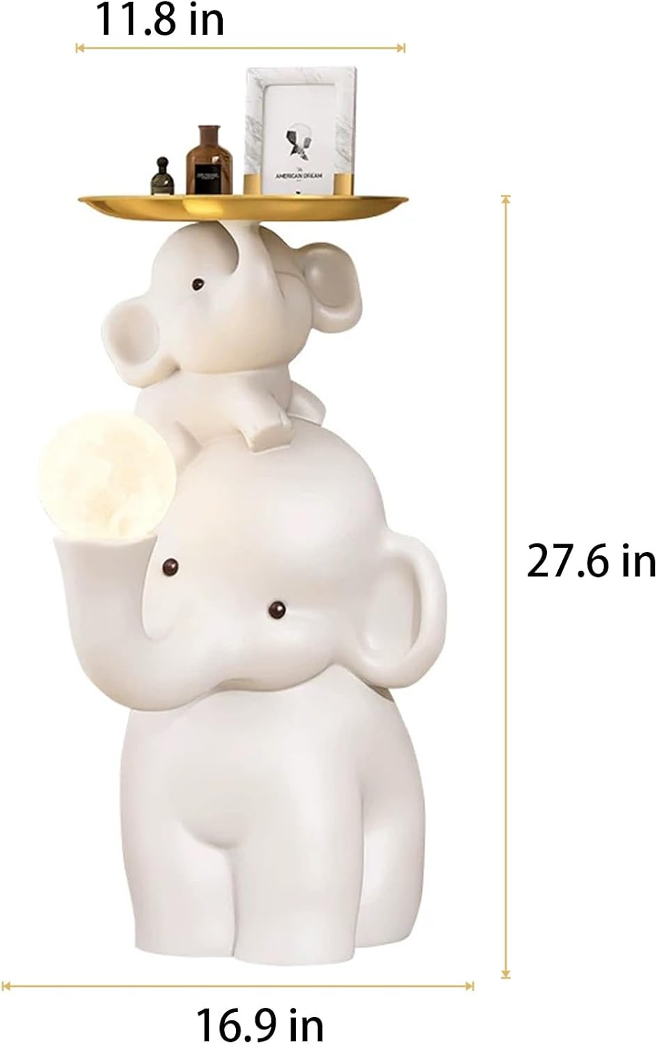 Elephant Side Table, Large Living Room Sculpture, Perfect as Sofa Side Table, Bedroom Nightstand, Coffee Table, Living Room Decor with Two Storage Trays (Lamp with a Tray Elephant)