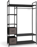 Fencer Wire Heavy Duty 979lbs Freestanding Closet Organizer w/Hanging Rods & Fabric Drawers, Garment Rack, Metal Clothes Rack w/Wood Shelves, Freestanding Closet Wardrobe, Black Vintage Board