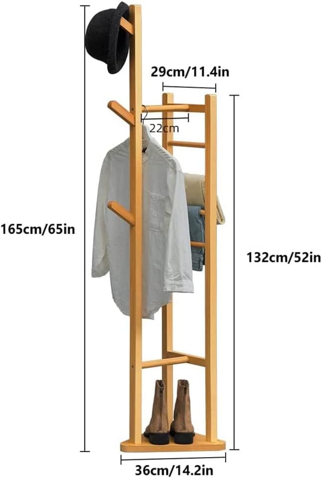Bamboo Corner Coat Rack Coat Stand Hall Coat Trees Free Standing Garment Rack with Shelves and Hanger Hooks for Entryway