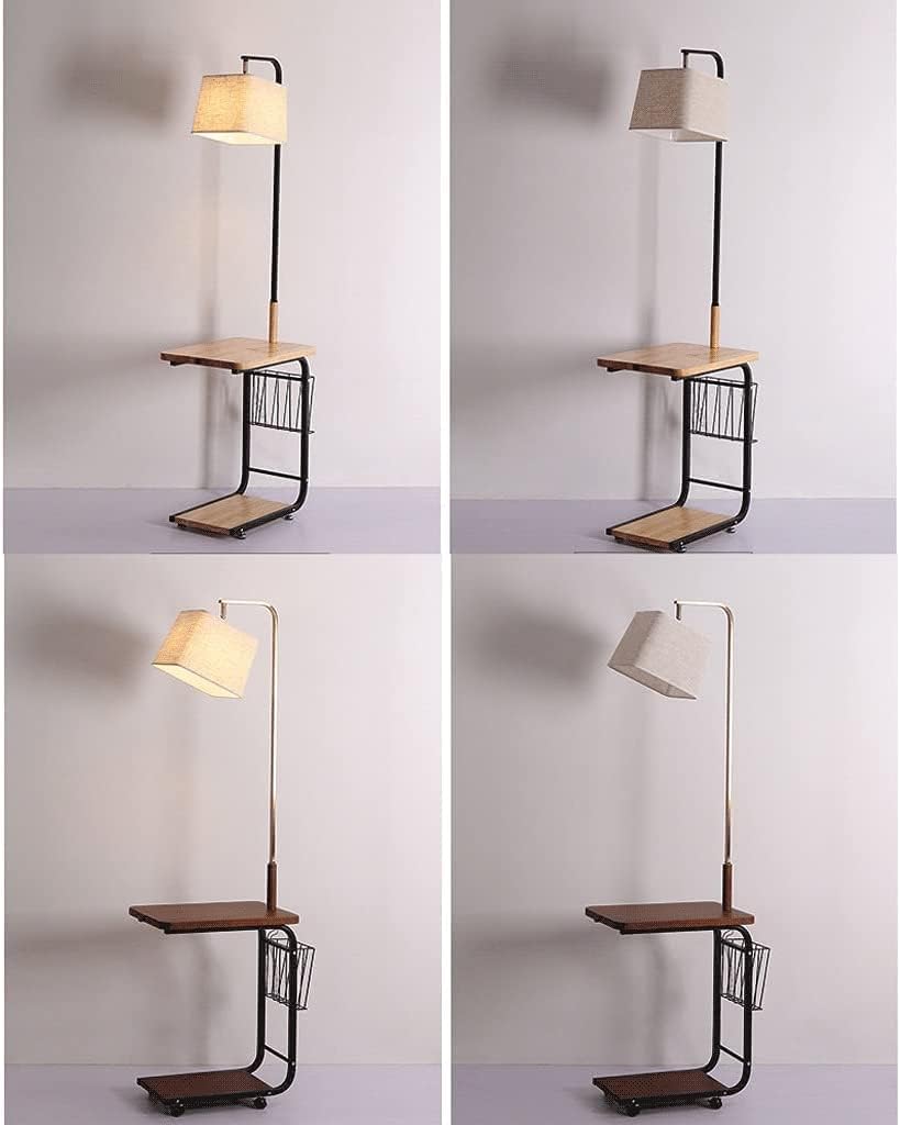 Floor Lamp, Floor Lamp Solid Wood Standing Lamp Modern with 2 Shelves 1 Power Outlet and 1 Storage Basket Storage Lamp for Bedroom (A