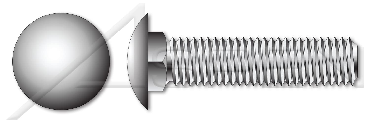 (1000 pcs) 1/4'-20 X 5/8', Carriage Bolts, Round Head, Square Neck, Full Thread, Stainless Steel