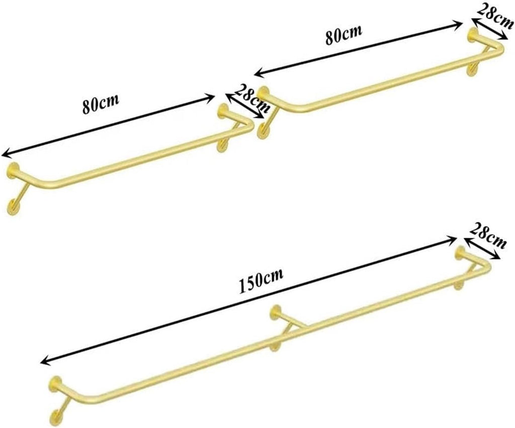 Clothes Rail Garment Rack Clothing Rack Wall Mounted Sets of 3, Wall Clothing Rack Garment Rack for Hanging Clothes Coats Laundry Room Organizer Storage Hanger Shelf Sp, Gold - 3 pieces-80CM