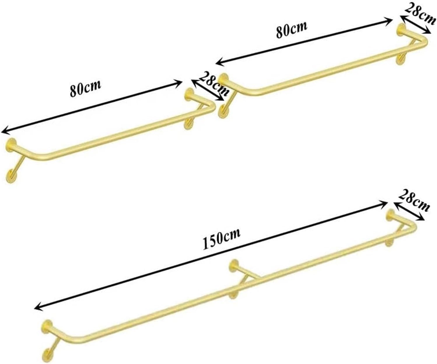 Clothes Rail Garment Rack Clothing Rack Wall Mounted Sets of 3, Wall Clothing Rack Garment Rack for Hanging Clothes Coats Laundry Room Organizer Storage Hanger Shelf Sp, Gold - 3 pieces-80CM