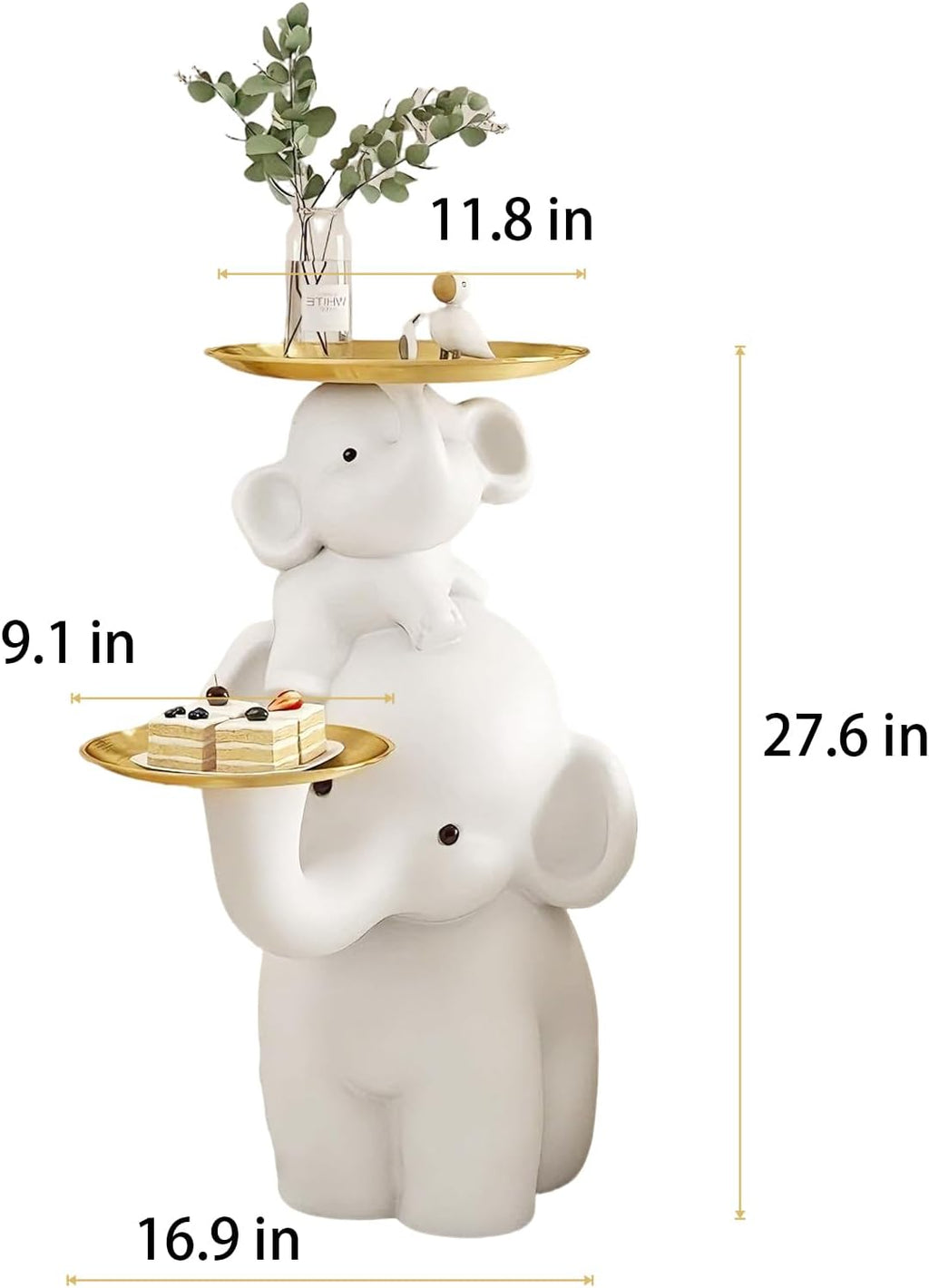 Elephant Side Table, Large Living Room Sculpture, Perfect as Sofa Side Table, Bedroom Nightstand, Coffee Table, Living Room Decor with Two Storage Trays (Double-Tray Elephant)